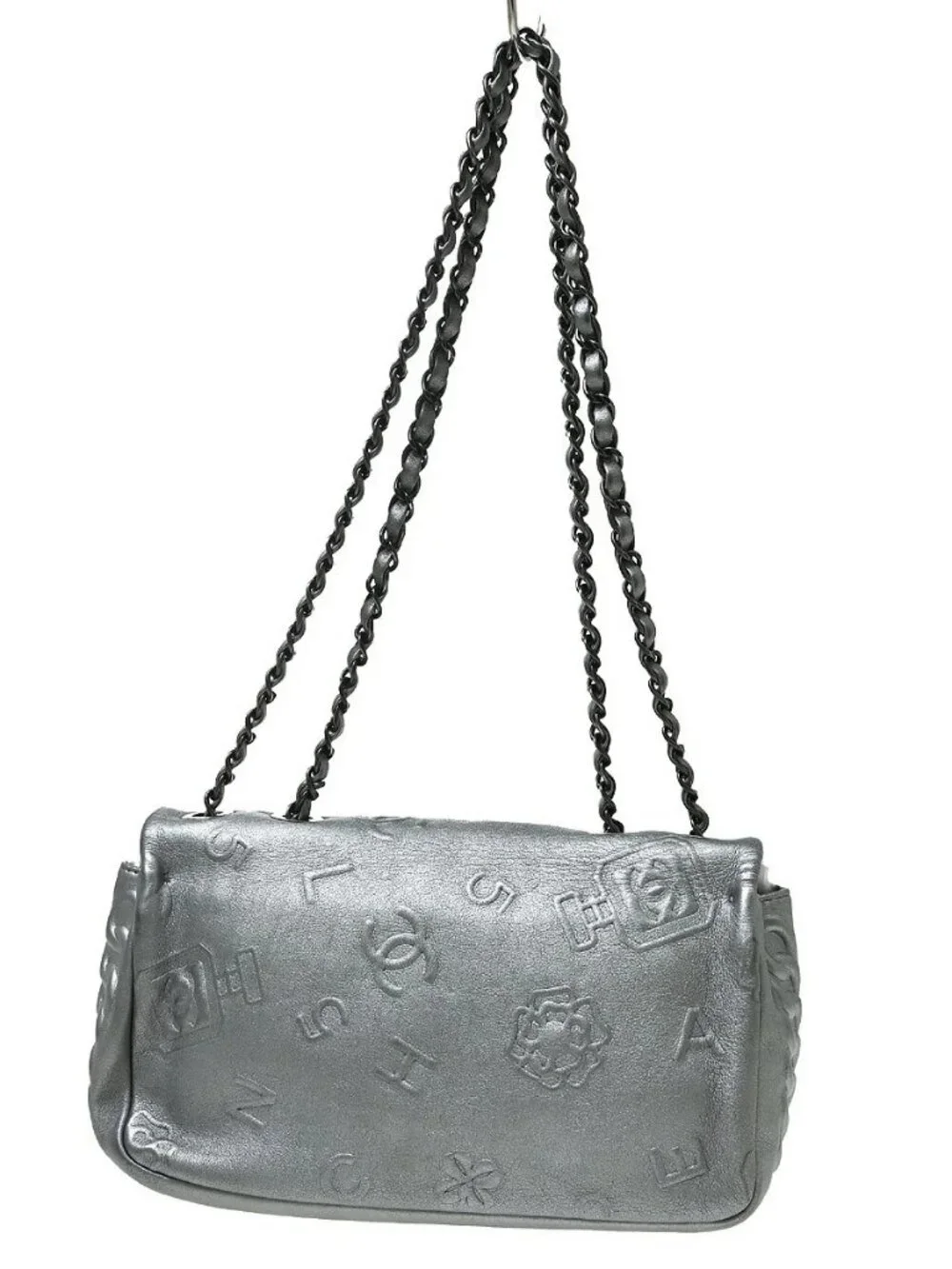 Best08 Chanel Silver Lambskin Double Chain Shoulder Bag KQ01811
